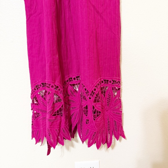 Farm Rio Daisy Cutwork Embroidered Sleeveless Tie Strap Pink Midi Dress size XS - Picture 12 of 13